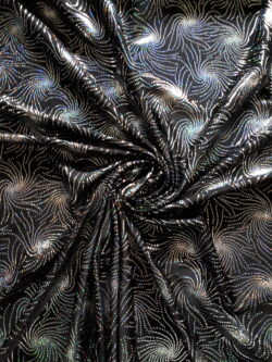 Lycra zwart spiraal hologram zilver